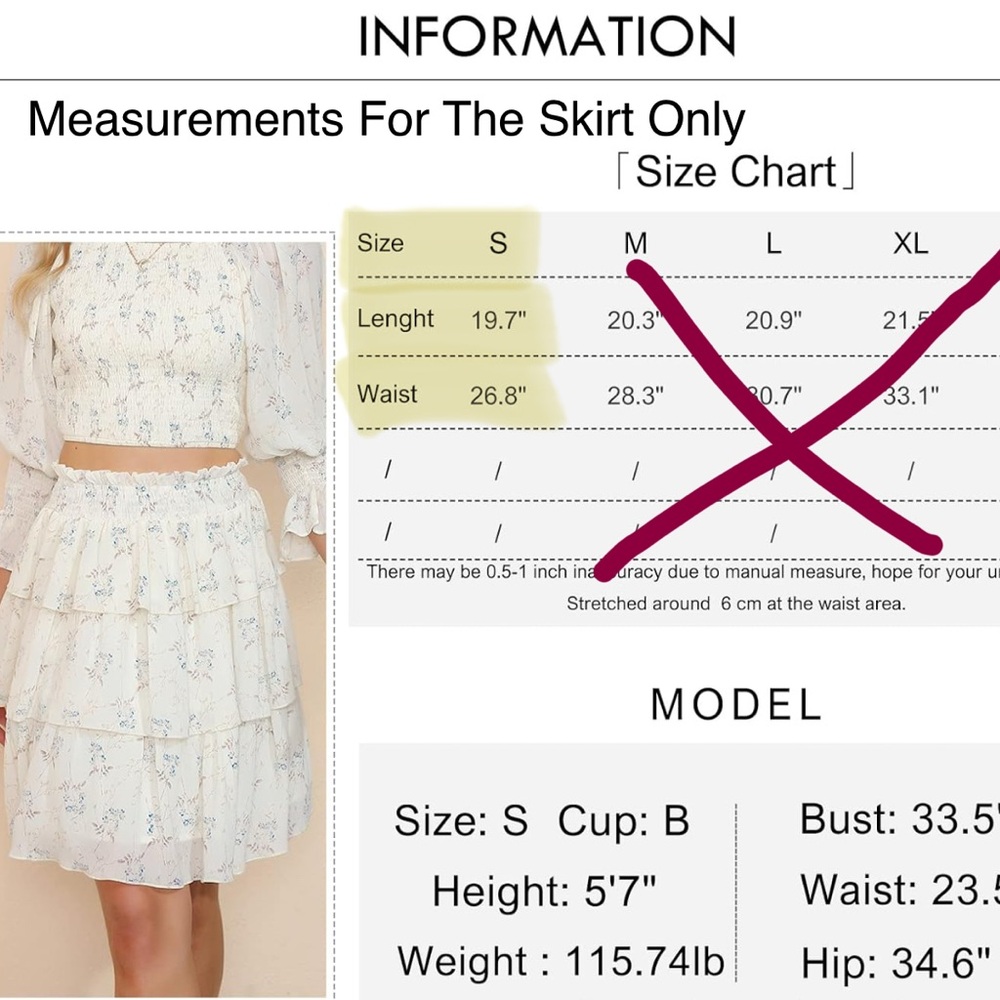 Womens White Blue Floral 2-Piece Set Off Shoulder Top + Skirt Cottagecore Boho S - Picture 12 of 12